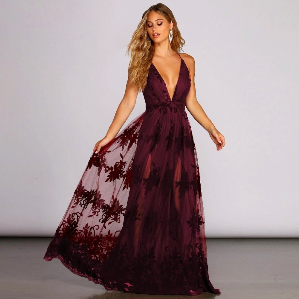 Morgan Formal Flocked Velvet Dress